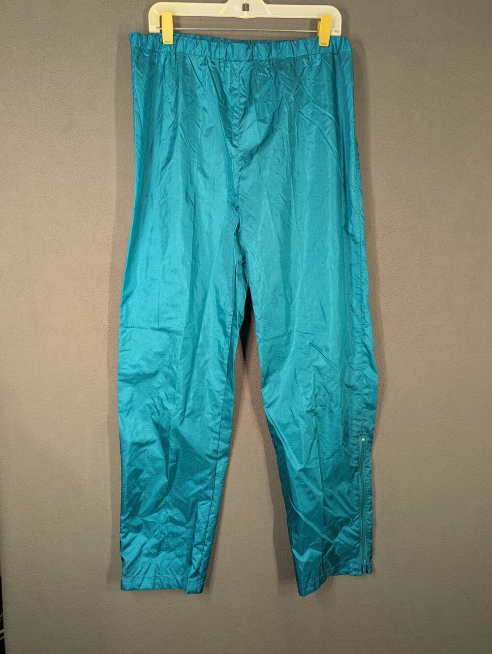 Vintage Eddie Bauer Teal Green Nylon Pants Track Pants Medium Ankle Zipper Y2K